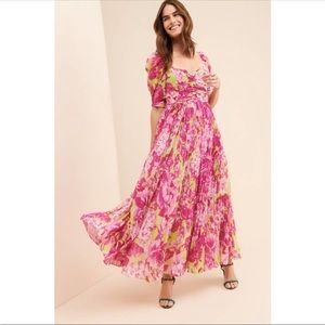 Rococo Sand Pink and Green Floral Maxi Dress sz S